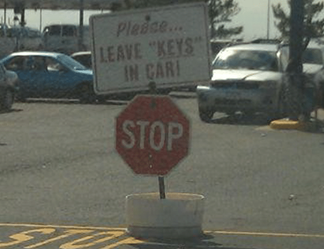 Please leave keys in car quotation marks