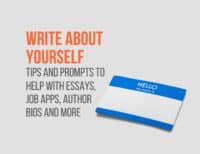 Write About Yourself with blue hello name tag