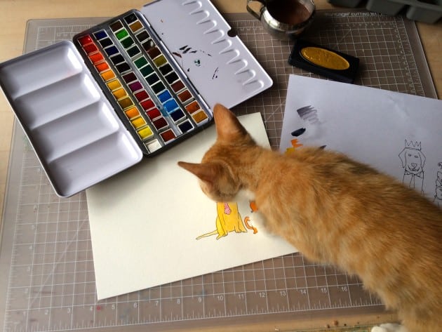 Harper the kitten helps with the illustration