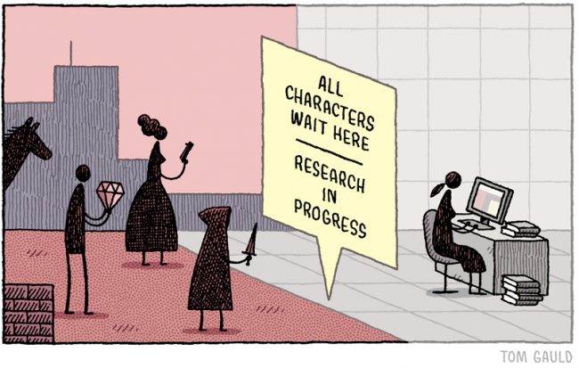 "All Characters Wait Here" by Tom Gauld