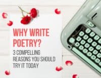 Why Write Poetry title with typewriter and flower petals