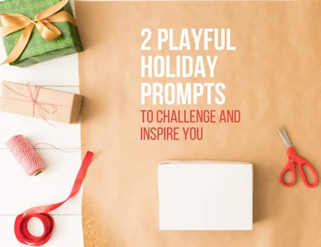 Title 2 Playful Holiday Prompts in white on brown paper background