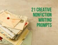 Title "21 Creative Nonfiction Writing Prompts" with photo of a stack of old letters