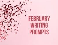 February Writing Prompts against pink background with red stars